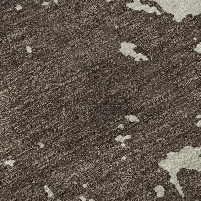 8' Brown And Beige Abstract Washable Round Rug With UV Protection Photo 9