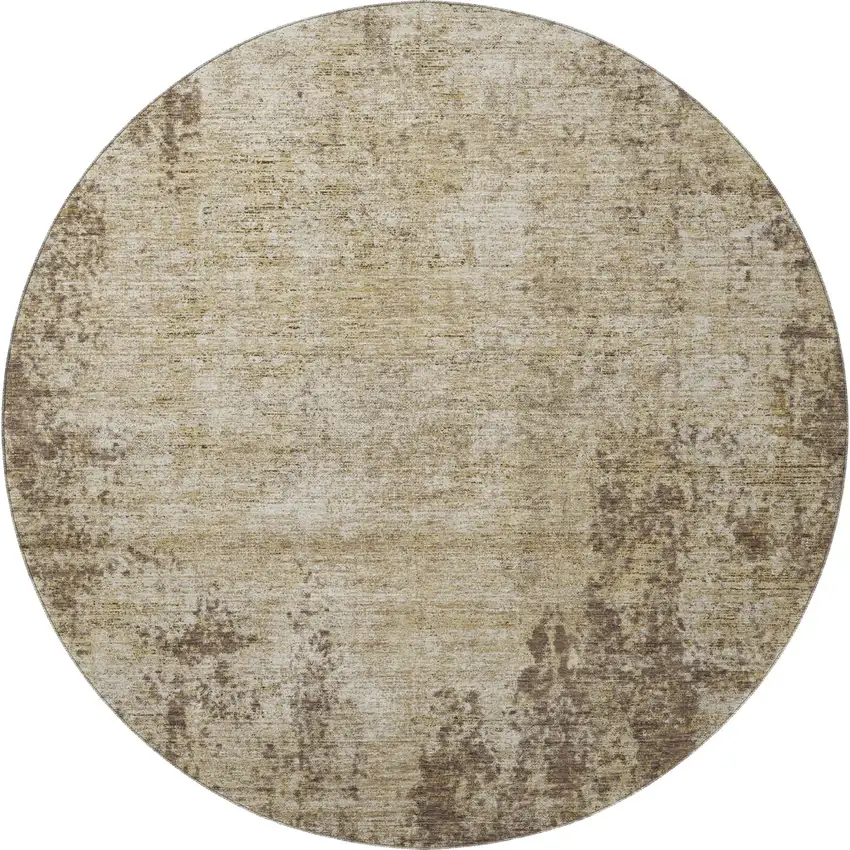 8' Brown And Beige Abstract Washable Round Rug With UV Protection Photo 3