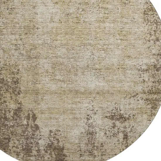8' Brown And Beige Abstract Washable Round Rug With UV Protection Photo 2