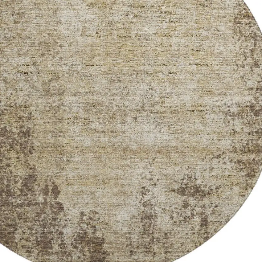 8' Brown And Beige Abstract Washable Round Rug With UV Protection Photo 2