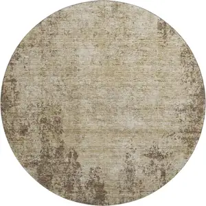 Photo of 8' Brown And Beige Abstract Washable Round Rug With UV Protection