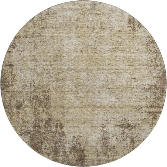 8' Brown And Beige Abstract Washable Round Rug With UV Protection Photo 1