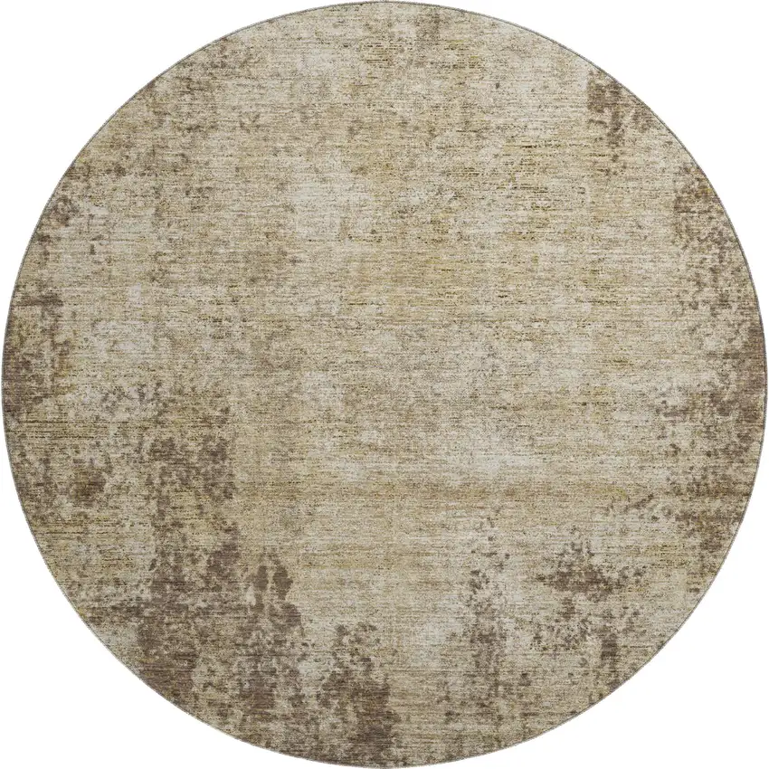 8' Brown And Beige Abstract Washable Round Rug With UV Protection Photo 1