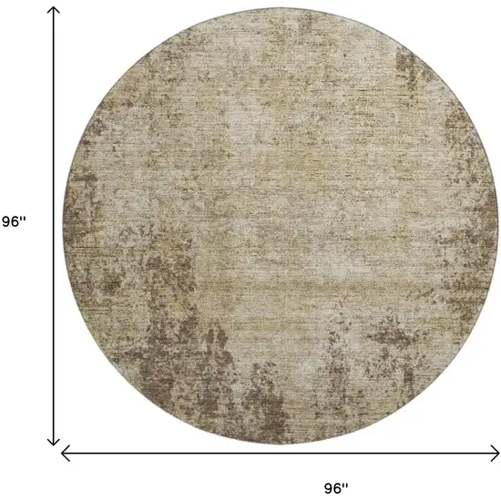 8' Brown And Beige Abstract Washable Round Rug With UV Protection Photo 9