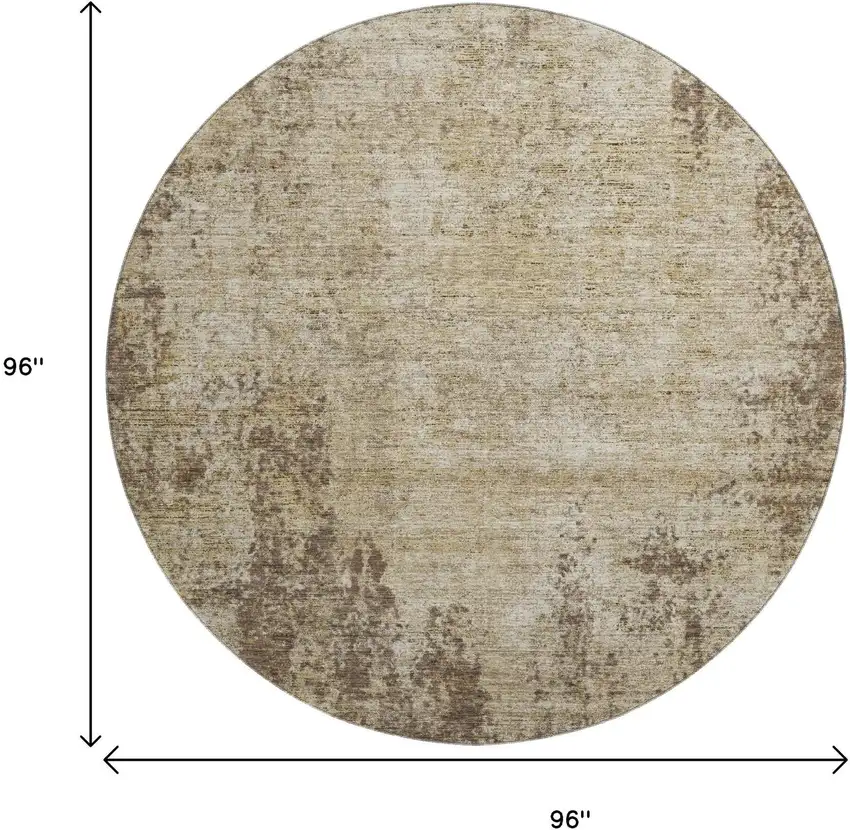 8' Brown And Beige Abstract Washable Round Rug With UV Protection Photo 9