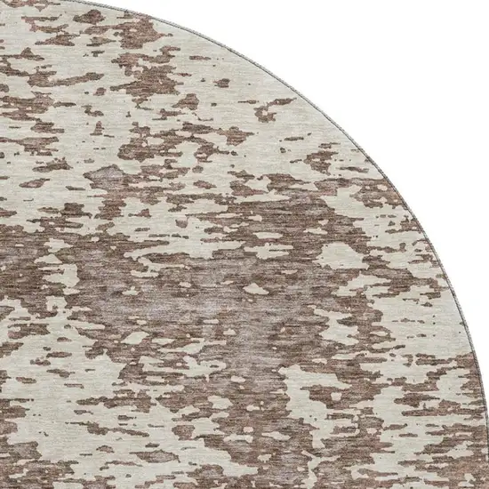 8' Brown And Beige Abstract Washable Round Rug With UV Protection Photo 3