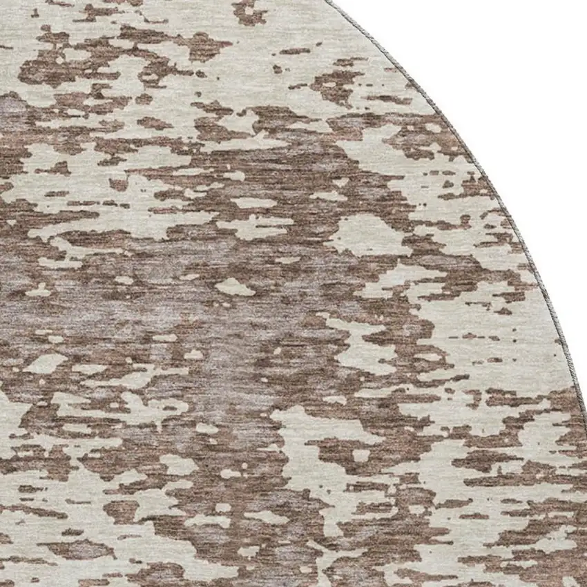 8' Brown And Beige Abstract Washable Round Rug With UV Protection Photo 2