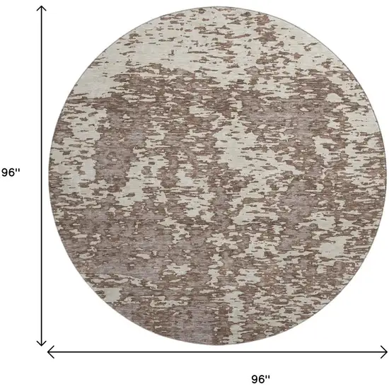 8' Brown And Beige Abstract Washable Round Rug With UV Protection Photo 9