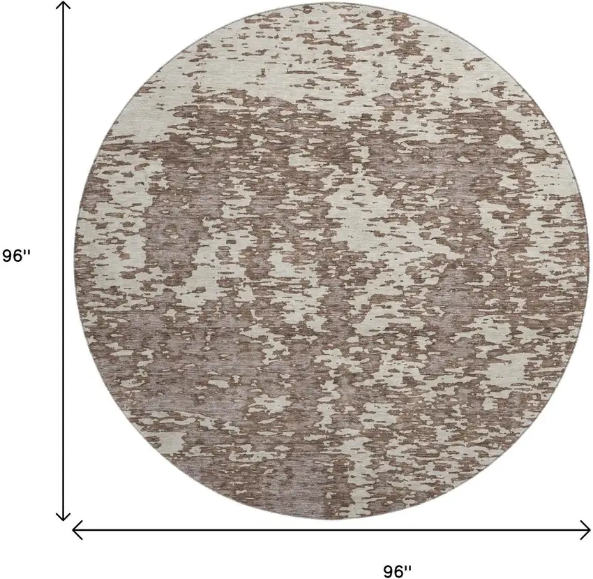8' Brown And Beige Abstract Washable Round Rug With UV Protection Photo 9