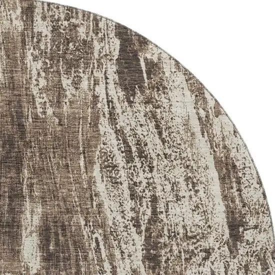 8' Brown And Beige Abstract Washable Round Rug With UV Protection Photo 3