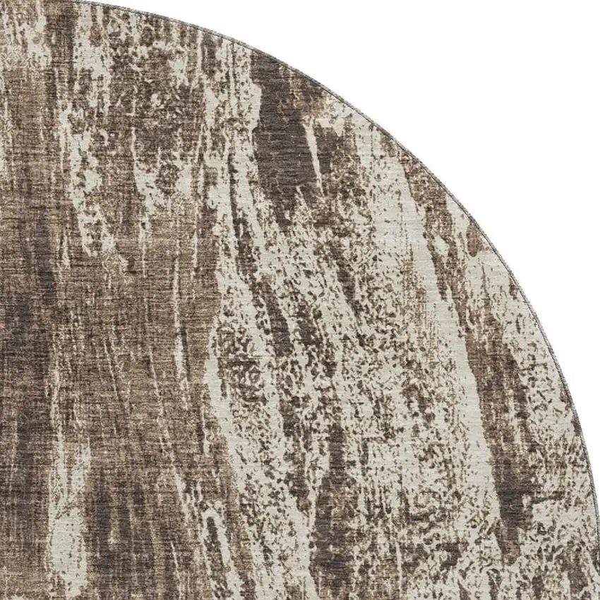 8' Brown And Beige Abstract Washable Round Rug With UV Protection Photo 3