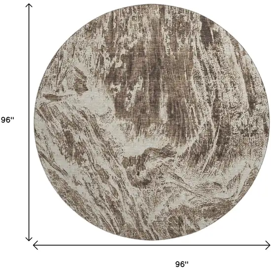 8' Brown And Beige Abstract Washable Round Rug With UV Protection Photo 9