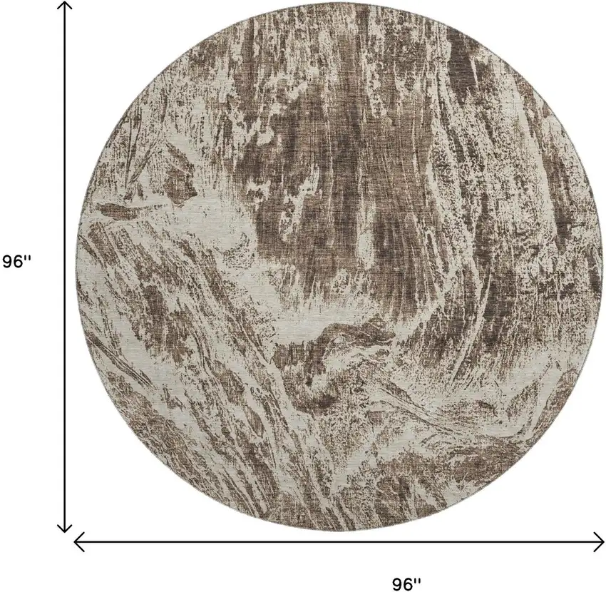 8' Brown And Beige Abstract Washable Round Rug With UV Protection Photo 9