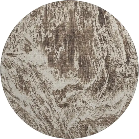 8' Brown And Beige Abstract Washable Round Rug With UV Protection Photo 1