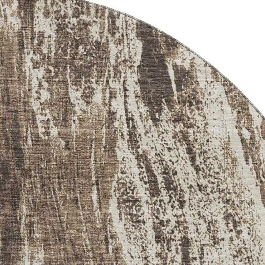 8' Brown And Beige Abstract Washable Round Rug With UV Protection Photo 2