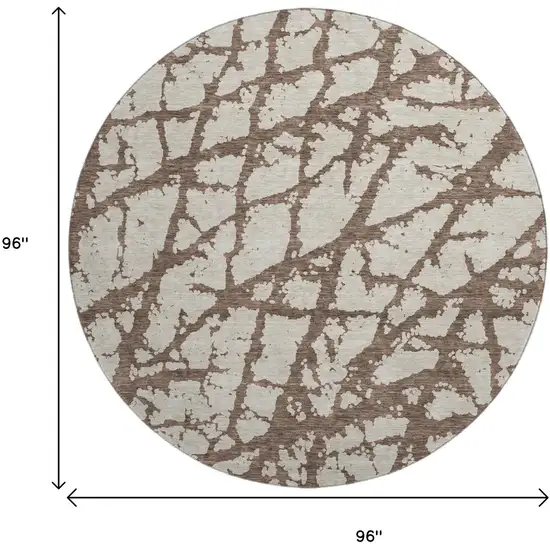 8' Brown And Beige Abstract Washable Round Rug With UV Protection Photo 9