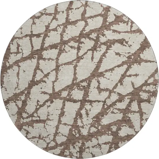 8' Brown And Beige Abstract Washable Round Rug With UV Protection Photo 1