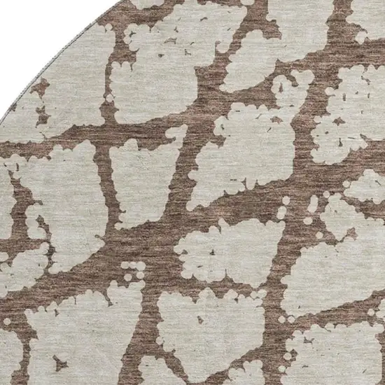 8' Brown And Beige Abstract Washable Round Rug With UV Protection Photo 2