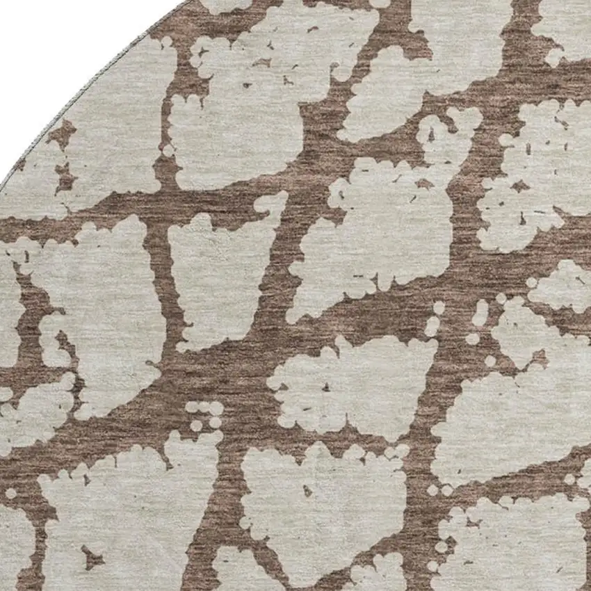 8' Brown And Beige Abstract Washable Round Rug With UV Protection Photo 2