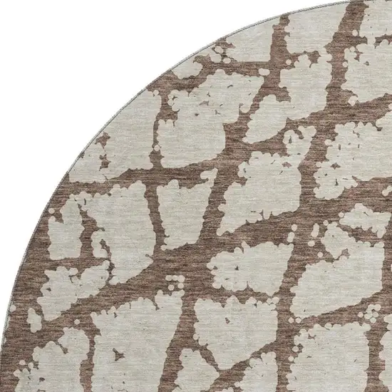 8' Brown And Beige Abstract Washable Round Rug With UV Protection Photo 3