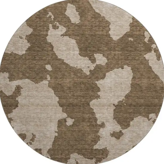 8' Brown And Beige Abstract Washable Round Rug With UV Protection Photo 3