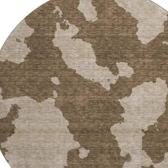 8' Brown And Beige Abstract Washable Round Rug With UV Protection Photo 2