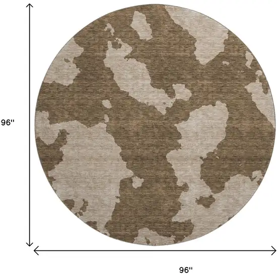 8' Brown And Beige Abstract Washable Round Rug With UV Protection Photo 9