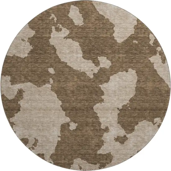 8' Brown And Beige Abstract Washable Round Rug With UV Protection Photo 1