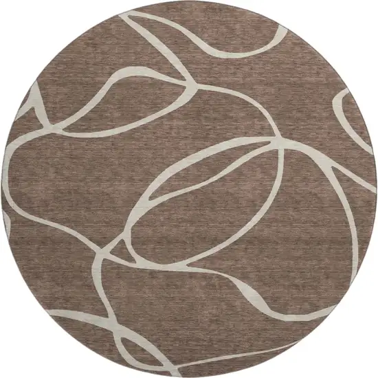 8' Brown And Beige Abstract Washable Round Rug With UV Protection Photo 1