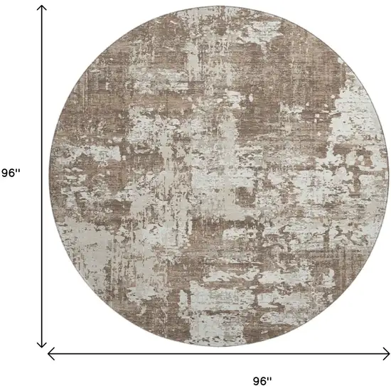 8' Brown And Beige Abstract Washable Round Rug With UV Protection Photo 9