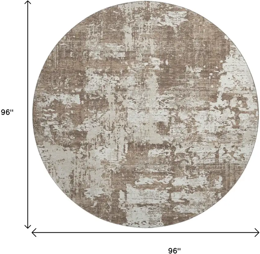 8' Brown And Beige Abstract Washable Round Rug With UV Protection Photo 9