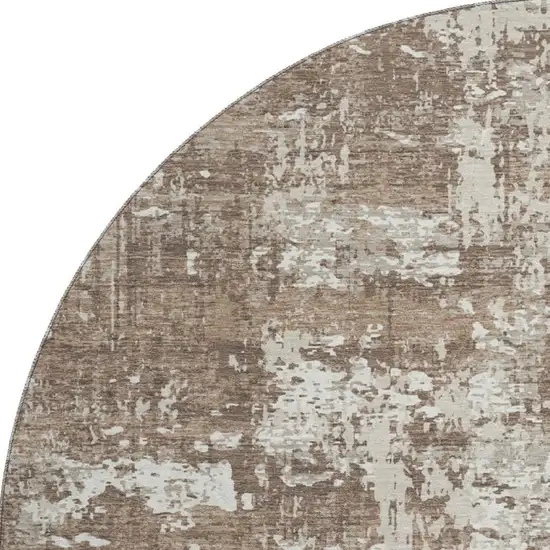 8' Brown And Beige Abstract Washable Round Rug With UV Protection Photo 2