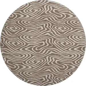Photo of 8' Brown And Beige Abstract Washable Round Rug With UV Protection