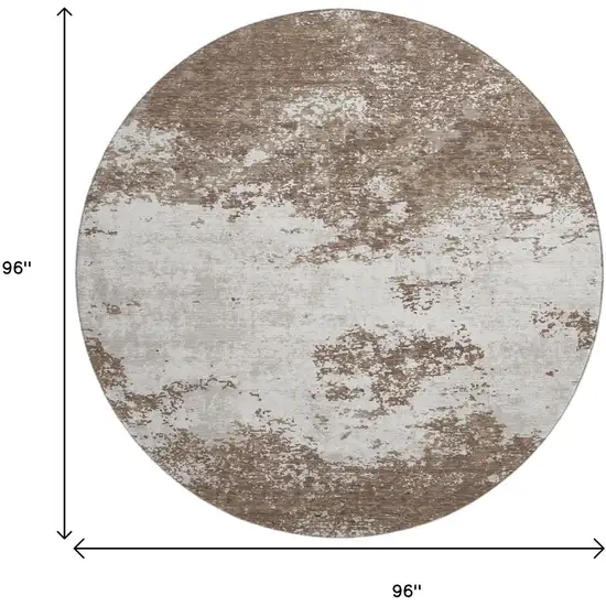 8' Brown And Beige Abstract Washable Round Rug With UV Protection Photo 8