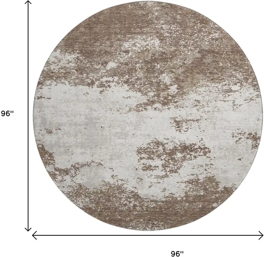 8' Brown And Beige Abstract Washable Round Rug With UV Protection Photo 8
