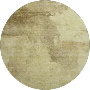 Photo of 8' Brown And Beige Abstract Washable Round Rug With UV Protection