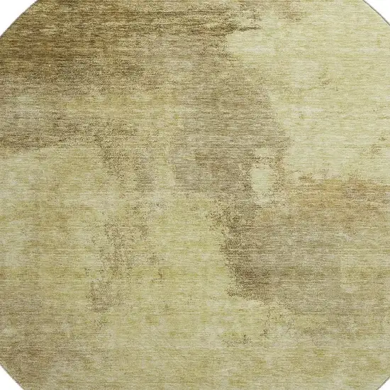 8' Brown And Beige Abstract Washable Round Rug With UV Protection Photo 2