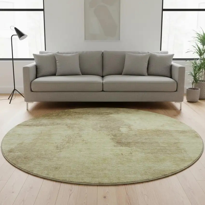 8' Brown And Beige Abstract Washable Round Rug With UV Protection Photo 2