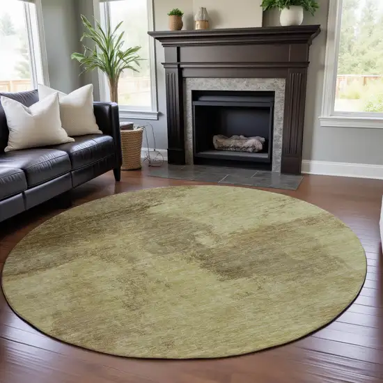 8' Brown And Beige Abstract Washable Round Rug With UV Protection Photo 4