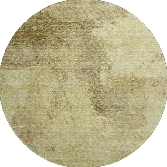 8' Brown And Beige Abstract Washable Round Rug With UV Protection Photo 3