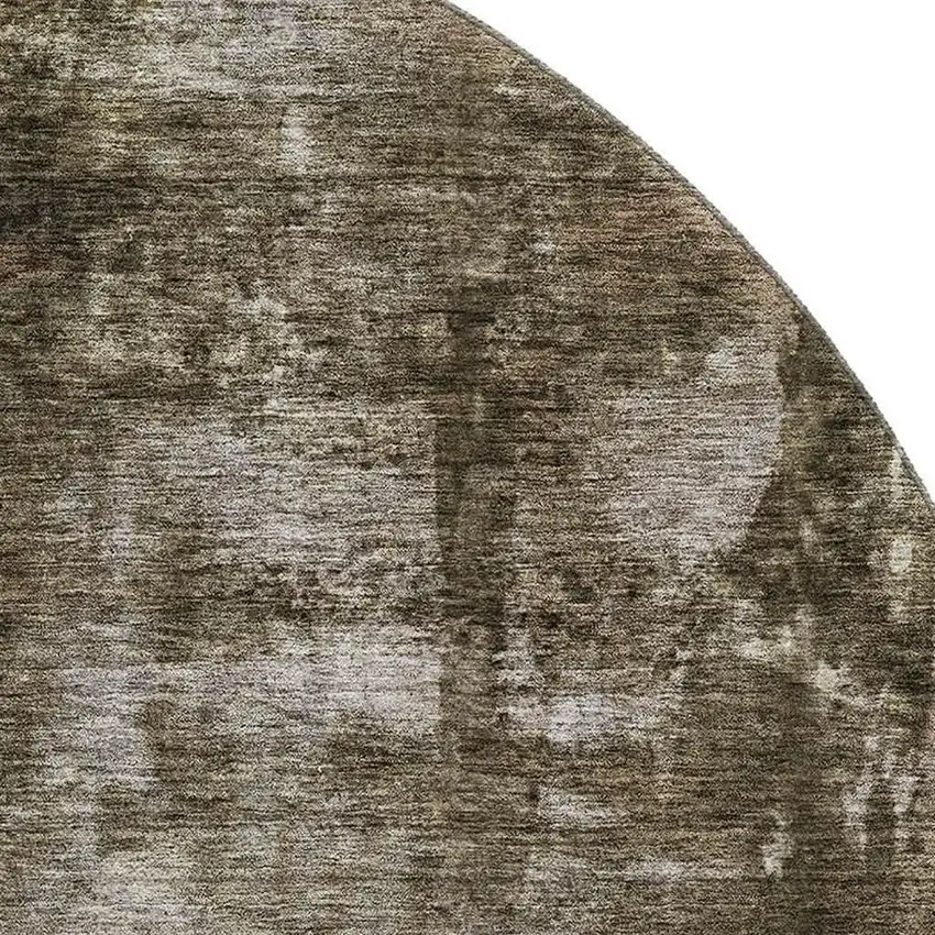 8' Brown And Beige Abstract Washable Round Rug With UV Protection Photo 2
