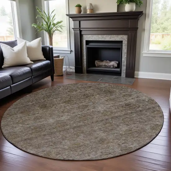8' Brown And Beige Abstract Washable Round Rug With UV Protection Photo 3