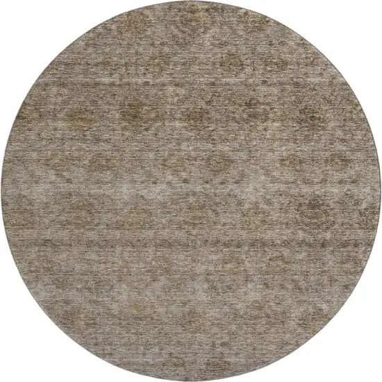 8' Brown And Beige Abstract Washable Round Rug With UV Protection Photo 1