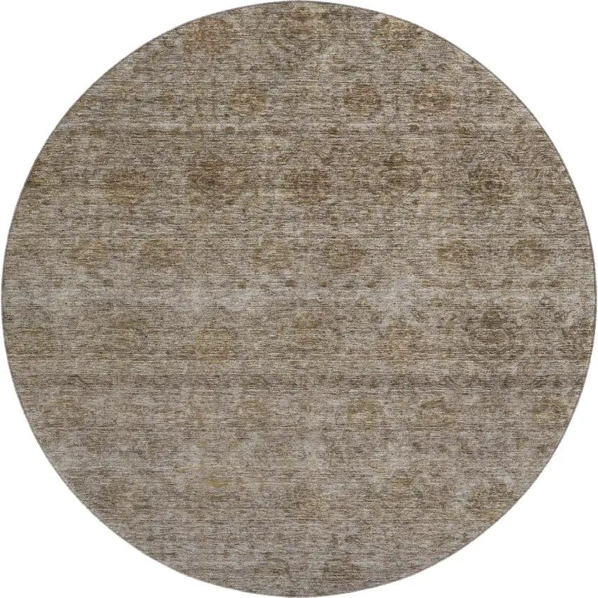 8' Brown And Beige Abstract Washable Round Rug With UV Protection Photo 1