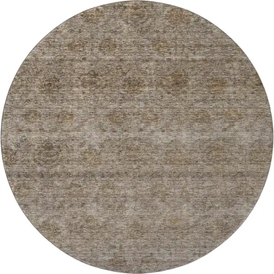 8' Brown And Beige Abstract Washable Round Rug With UV Protection Photo 2