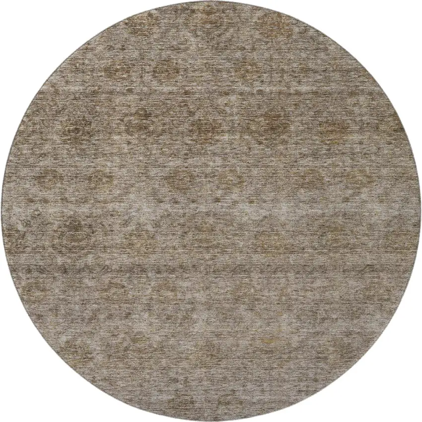 8' Brown And Beige Abstract Washable Round Rug With UV Protection Photo 2