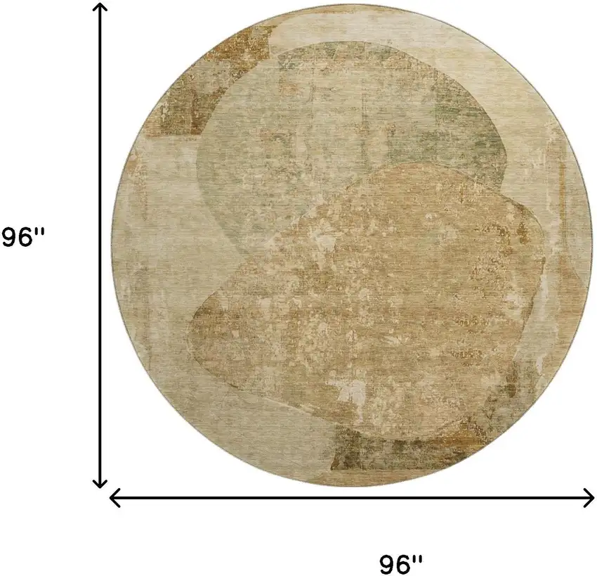 8' Brown And Beige Abstract Washable Round Rug With UV Protection Photo 9