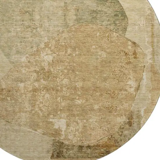 8' Brown And Beige Abstract Washable Round Rug With UV Protection Photo 2