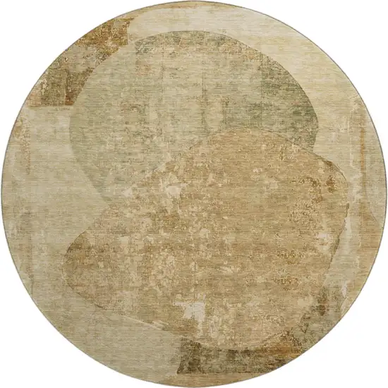 8' Brown And Beige Abstract Washable Round Rug With UV Protection Photo 1