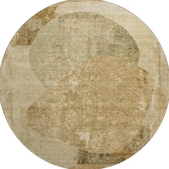 8' Brown And Beige Abstract Washable Round Rug With UV Protection Photo 3